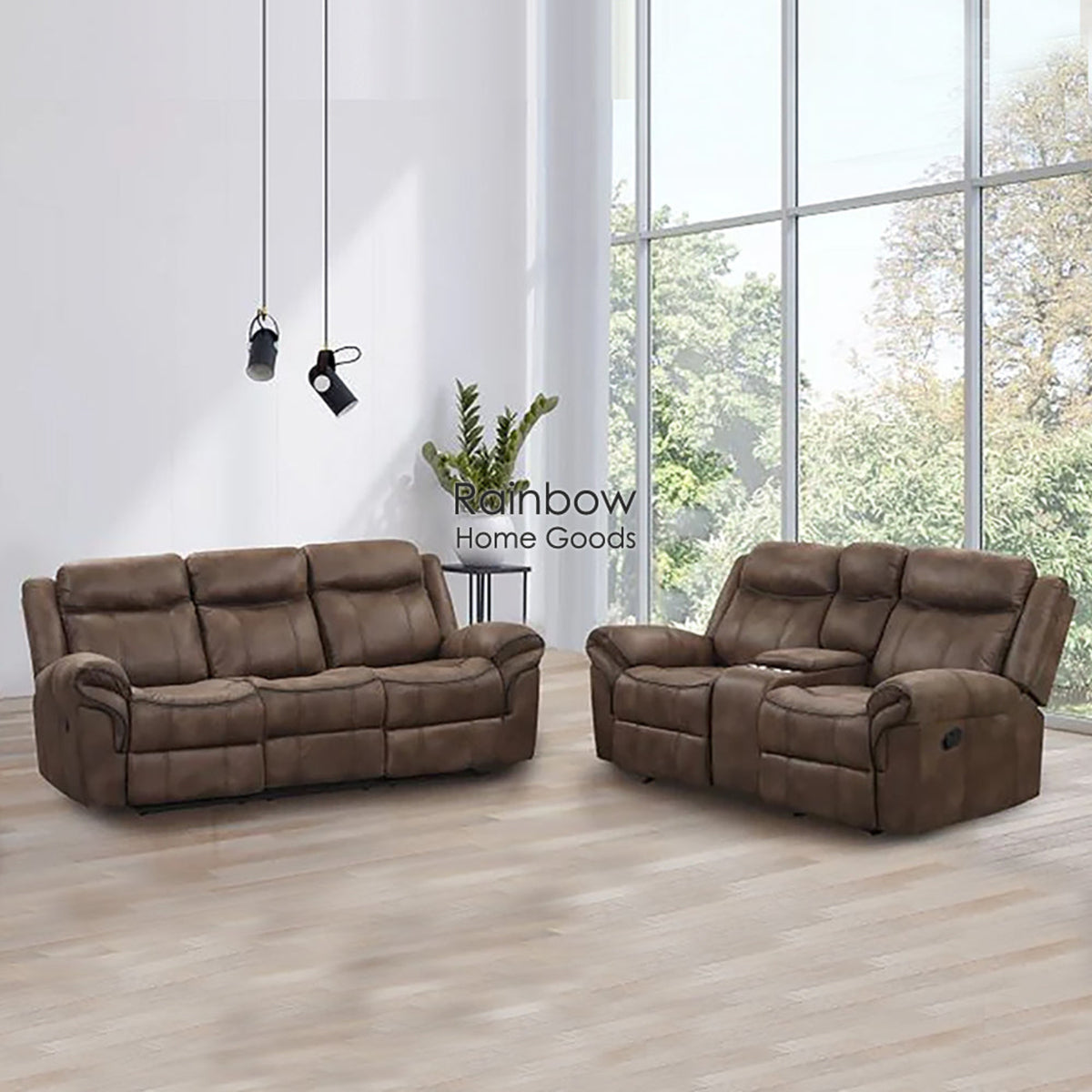 Manual Recliner (Set of 2pc) - Loveseat Sofa and 3-Seater Couch
